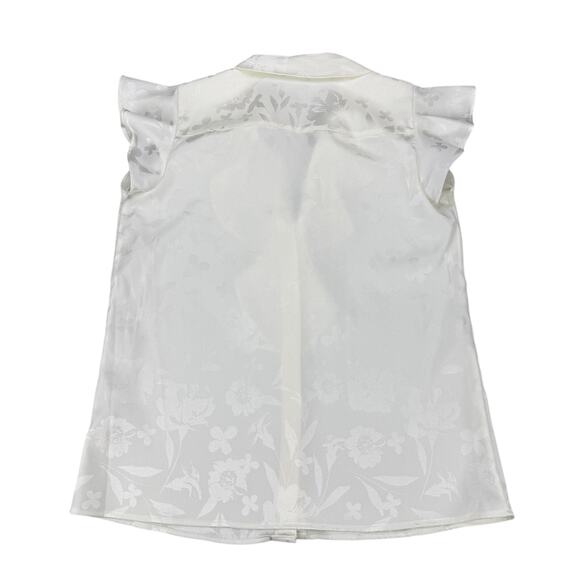 NWT CALVIN KLEIN Floral Ruffle Flutter Sleeves Button Up Top Sz XS Ivory White - Picture 6 of 6